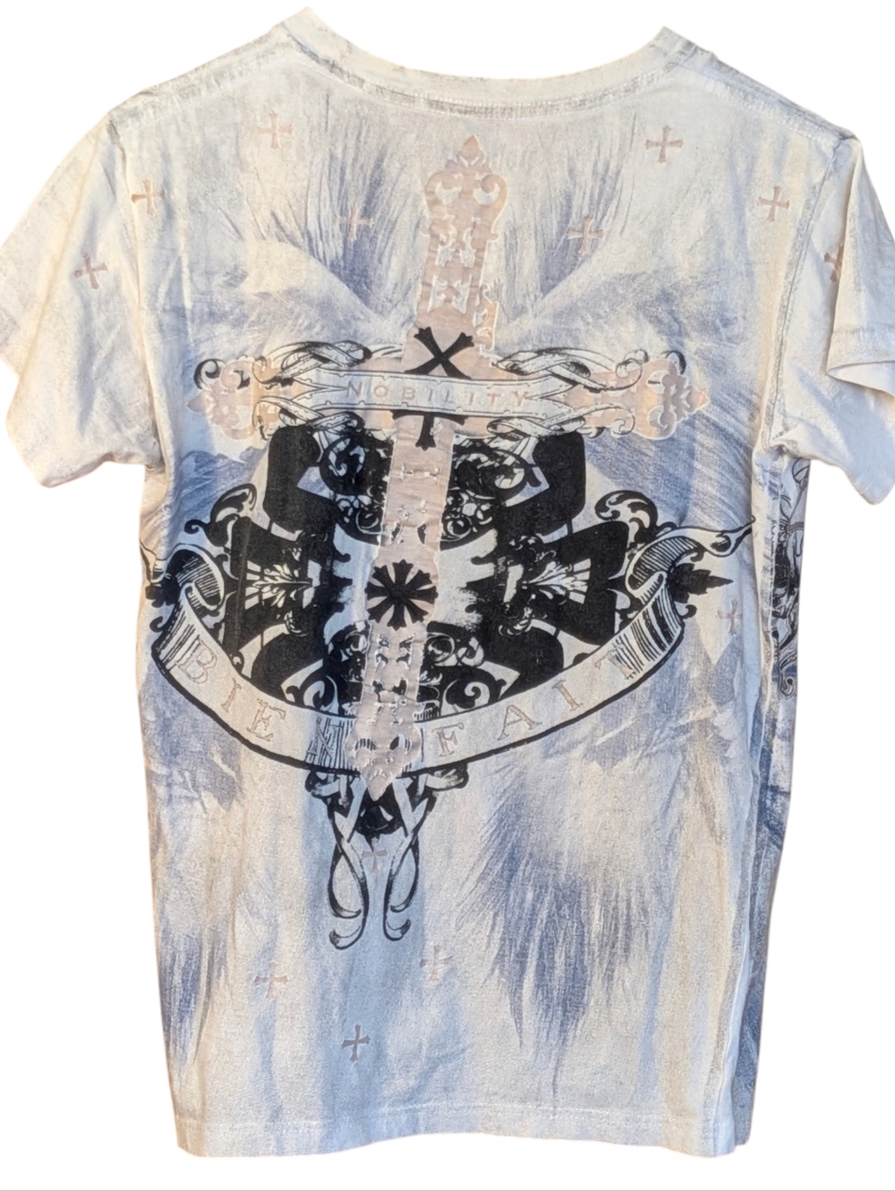 Nobility Graphic Crewneck T-Shirt in White Men's S Bikercore Streetwear Grunge - Picture 2 of 5